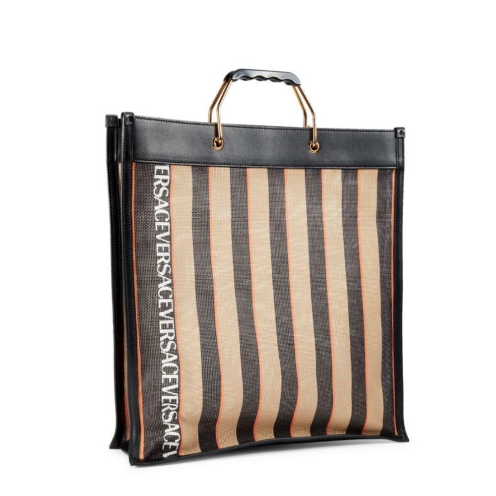 Versace unisex mesh penguin logo monogram top handle tote bag NEW